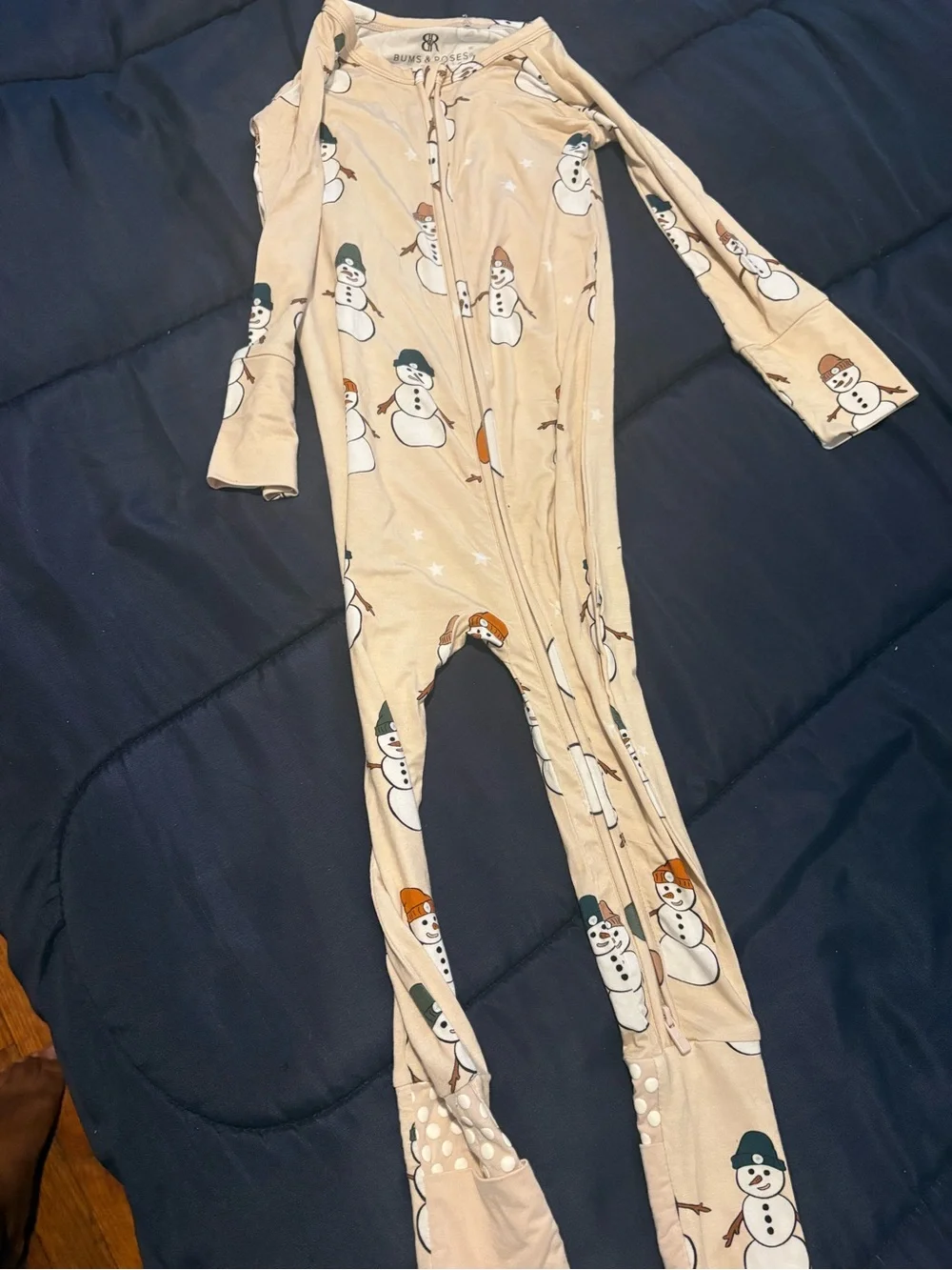 Bums and RosesZip-Front One-Piece Pajama - Beige 3T